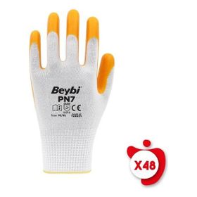 Beybi PN7 Sarı 10 Beden 48 Çift Polyester Örme Nitril İş Eldiveni