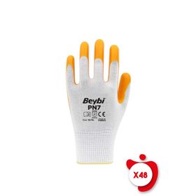 Beybi PN7 Sarı 10 Beden 48 Çift Polyester Örme Nitril İş Eldiveni
