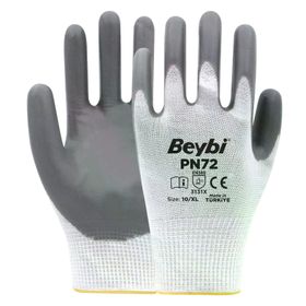 Beybi PN72 No: 9 100 Çift Gri Polyester Örme Nitril Eldiven