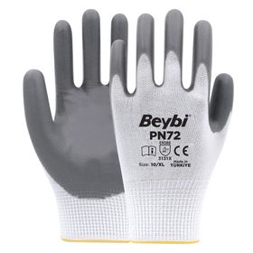 Beybi PN72 No: 9 Çift Gri Polyester Örme Nitril Eldiven