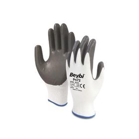 Beybi PN72 Polyester Örme NO:10 Çift Gri Nitril Eldiven