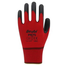 Beybi PN75 Kırmızı Çift No:11 Polyester Örme Nitril Eldiven