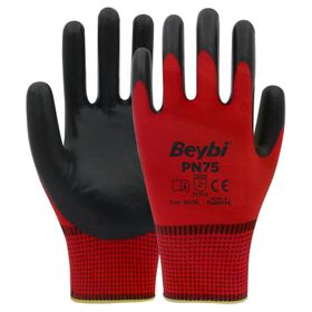 Beybi PN75 No: 9 100 Çift Kırmızı Polyester Örme Nitril Eldiven