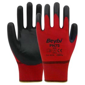 Beybi PN75 No: 9 Koli 288 Çift Kırmızı Polyester Örme Nitril Eldiven