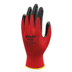 Beybi PN75 Polyester Örme NO:9 Kırmızı Çift Nitril Eldiven
