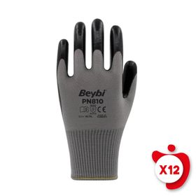Beybi PN810 10 Beden 12 Çift Gri Polyester Örme Nitril İş Eldiveni