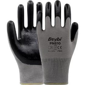 Beybi PN810 10 Beden 12 Çift Gri Polyester Örme Nitril İş Eldiveni