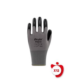 Beybi PN810 10 Beden 12 Çift Gri Polyester Örme Nitril İş Eldiveni