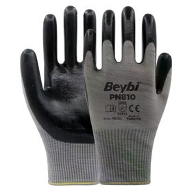 Beybi PN810 No: 10 100 Çift Gri Polyester Örme Nitril Eldiven