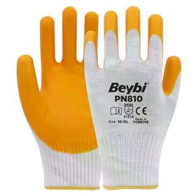 Beybi PN810 No: 10 Koli 288 Çift Sarı Polyester Örme Nitril Eldiven