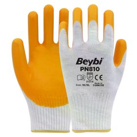 Beybi PN810 No: 10 Koli 288 Çift Sarı Polyester Örme Nitril Eldiven