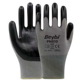 Beybi PN810 No: 9 100 Çift Gri Polyester Örme Nitril Eldiven