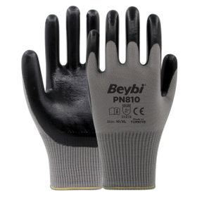 Beybi PN810 No: 9 12 Çift Gri Polyester Örme Nitril Eldiven
