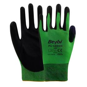 Beybi Pu Green No 10 12 Çift Poliüretan Kaplı Polyester Örme Eldiven