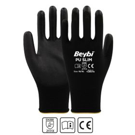 Beybi PU Touch Siyah 10 Beden 24 Çift Poliüretan Kaplı Polyester Örme Nitril İş Eldiveni