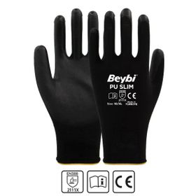 Beybi PU Touch Siyah 10 Beden 24 Çift Poliüretan Kaplı Polyester Örme Nitril İş Eldiveni