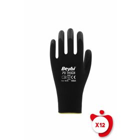 Beybi PU Touch Siyah 10 Beden Poliüretan Kaplı Polyester Örme Nitril İş Eldiveni