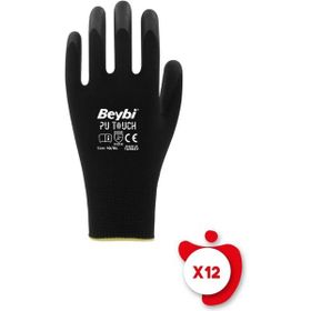 Beybi PU Touch Siyah 10 Beden Poliüretan Kaplı Polyester Örme Nitril İş Eldiveni