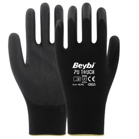 Beybi PU Touch Siyah 10 Beden Poliüretan Kaplı Polyester Örme Nitril İş Eldiveni