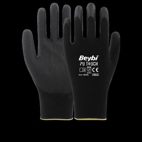 Beybi Pu Touch Siyah 7 Beden 12'li Paket Poliüretan Kaplı Montaj Eldiven