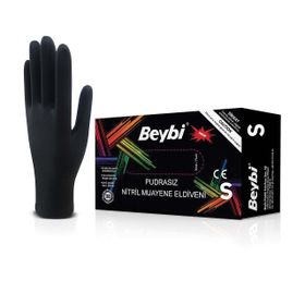 Beybi S 100 Adet Pudrasız Siyah Nitril Medikal Muayene Eldiveni