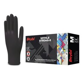 Beybi Strong-5 Siyah XL Kutu Pudrasız Nitril Muayene Eldiveni