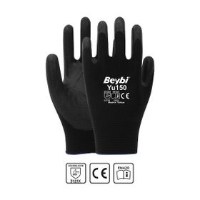Beybi YU150 Siyah Pu Kaplı Naylon İş Eldiveni