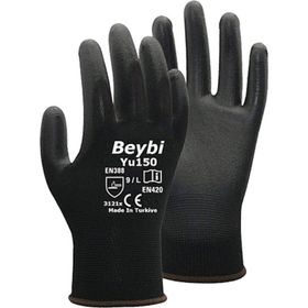Beybi YU150 Siyah Pu Kaplı Naylon İş Eldiveni