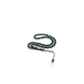Beyisa Metal Püsküllü Misbah Misbaha Rosary Zikr Çift Renkli Yeşil Sarı Sürmeli Kehribar Tesbih