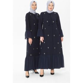 Beyza 3007 Düğmeli Taşlı Lacivert Ferace
