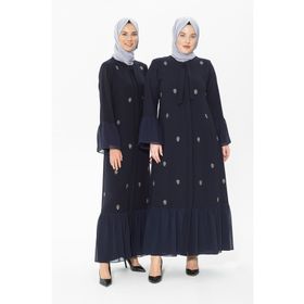 Beyza 3007 Düğmeli Taşlı Lacivert Ferace