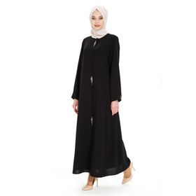 Beyza 3487 Yaprak Detaylı Siyah Ferace