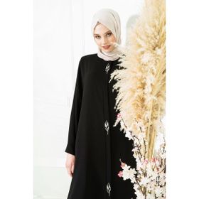 Beyza 3487 Yaprak Detaylı Siyah Ferace