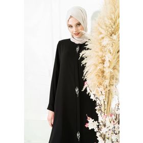 Beyza 3487 Yaprak Detaylı Siyah Ferace