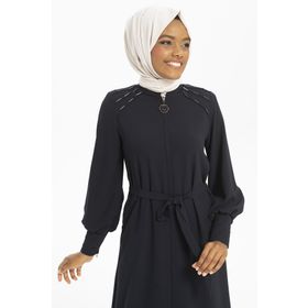 Beyza 3505 Boncuk İşlemeli Lacivert Ferace