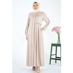 Beyza 3699 Pli Detaylı Aksesuarlı Bej Ferace