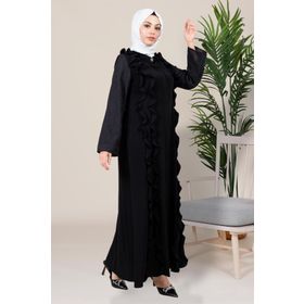 Beyza 3711 Volan Detaylı Kolları Dantel Siyah Ferace