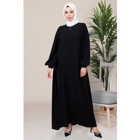 Beyza 3746 Kol Manşeti Boncuklu Plili Kloş Siyah Ferace
