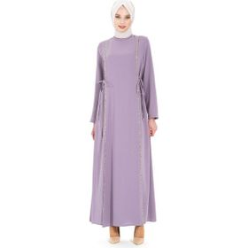 Beyza 5288 Taş Şeritli Lila Tesettür Elbise