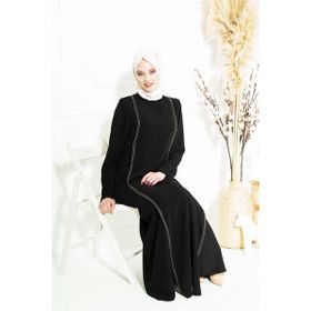 Beyza 5288 Taş Şeritli Siyah Tesettür Elbise