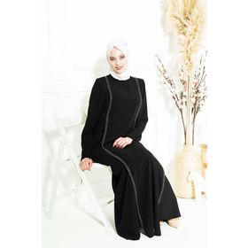 Beyza 5288 Taş Şeritli Siyah Tesettür Elbise