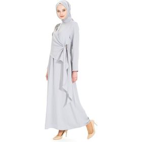 Beyza 5308 Yapıştırma Taş Detayı Olan Gri Tesettür Elbise