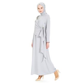 Beyza 5308 Yapıştırma Taş Detayı Olan Gri Tesettür Elbise