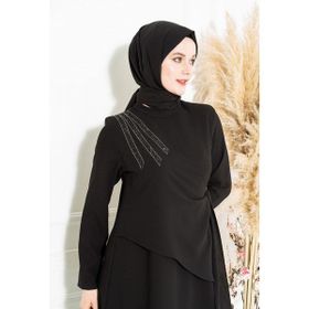 Beyza 5308 Yapıştırma Taş Detayı Olan Siyah Tesettür Elbise