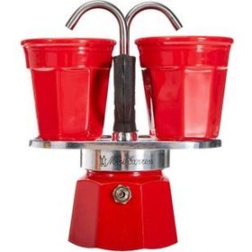 Bialetti Mini Express Mokapot + 2 Kırmızı Espresso Fincanı