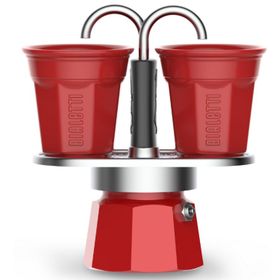 Bialetti Mini Express Mokapot + 2 Kırmızı Espresso Fincanı