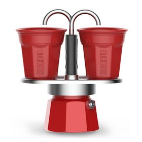 Bialetti Mini Express Mokapot + 2 Kırmızı Espresso Fincanı