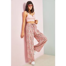 Bianco Lucci 10061050 Beli Kuşaklı Bol Paça Viskon Kadın Pantolon