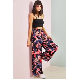 Bianco Lucci 10061050 Beli Kuşaklı Bol Paça Viskon Kadın Pantolon