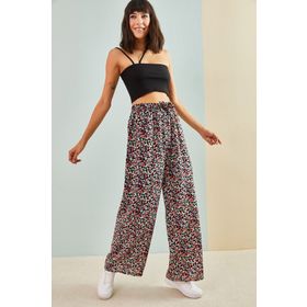Bianco Lucci 10061050 Beli Kuşaklı Bol Paça Viskon Kadın Pantolon